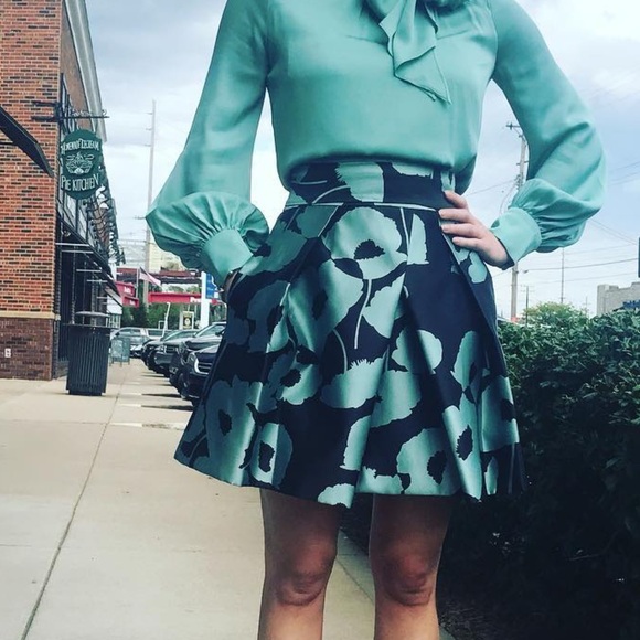 Milly Dresses & Skirts - Milly Agata Black and Teal Floral Skater Skirt